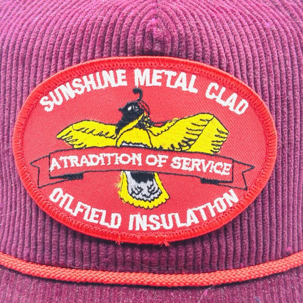 vintage corduroy snapback trucker hat Sunshine Metal Clad Inc oilfield americana - Picture 2 of 6